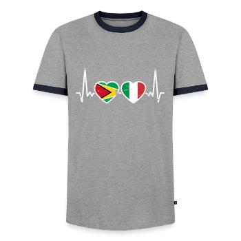 Guyane Italie Vintage Heartbeat drapeau guyanais - T-shirt contrasté Homme - gris/marine  - Devant - AI Model Female 172 light (172cm) & AI Model Male 178 light (178cm)