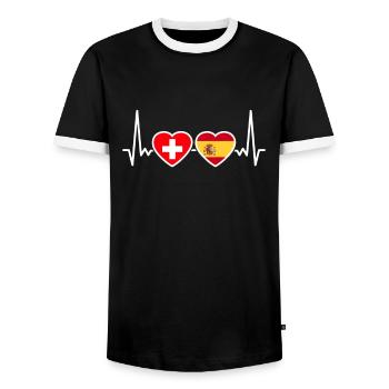 Suisse Espagne Heartbeat Flag Suisse - T-shirt contrasté Homme - noir/blanc - Devant - AI Model Female 172 light (172cm) & AI Model Male 178 light (178cm)