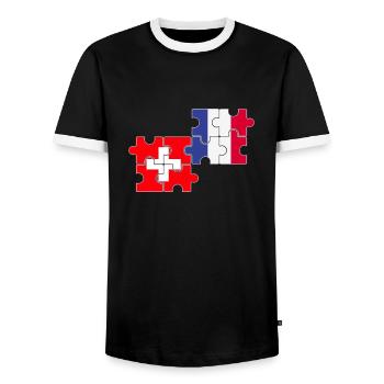 Schweiz Frankreich Flagge Franzose Schweizer - Männer Kontrast-T-Shirt - Schwarz/Weiß - Vorne - AI Model Female 172 light (172cm) & AI Model Male 178 light (178cm)