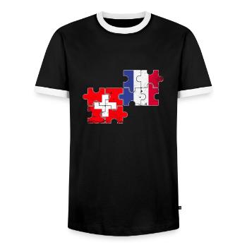 Suisse France Vintage Drapeau Suisse - T-shirt contrasté Homme - noir/blanc - Devant - AI Model Female 172 light (172cm) & AI Model Male 178 light (178cm)
