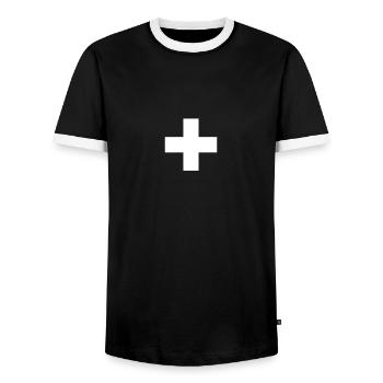 Schweiz Schweizerische Flagge Schweizer - Männer Kontrast-T-Shirt - Schwarz/Weiß - Vorne - AI Model Female 172 light (172cm) & AI Model Male 178 light (178cm)