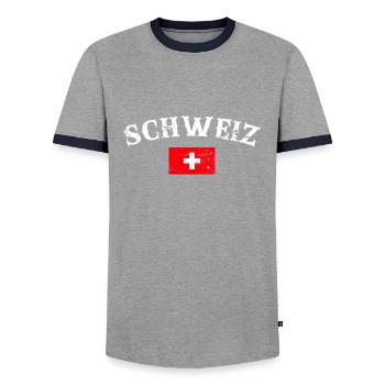Schweiz Vintage Schweizerische Flagge Schweizer - Männer Kontrast-T-Shirt - Grau/Navy  - Vorne - AI Model Female 172 light (172cm) & AI Model Male 178 light (178cm)