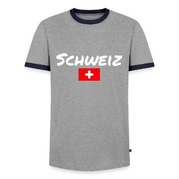 Schweiz Schweizerische Flagge Schweizer - Männer Kontrast-T-Shirt - Grau/Navy  - Vorne - AI Model Female 172 light (172cm) & AI Model Male 178 light (178cm)