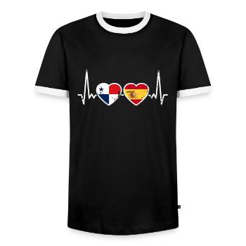 Panama Espagne Vintage Heartbeat drapeau panaméen - T-shirt contrasté Homme - noir/blanc - Devant - AI Model Female 172 light (172cm) & AI Model Male 178 light (178cm)