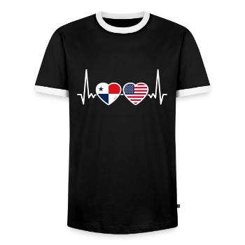 Panama USA Heartbeat Flag Panaman - T-shirt contrasté Homme - noir/blanc - Devant - AI Model Female 172 light (172cm) & AI Model Male 178 light (178cm)