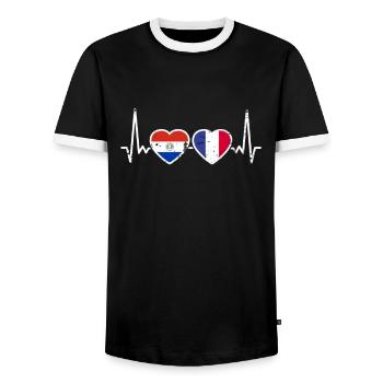 Paraguay France Vintage Heartbeat drapeau - T-shirt contrasté Homme - noir/blanc - Devant - AI Model Female 172 light (172cm) & AI Model Male 178 light (178cm)
