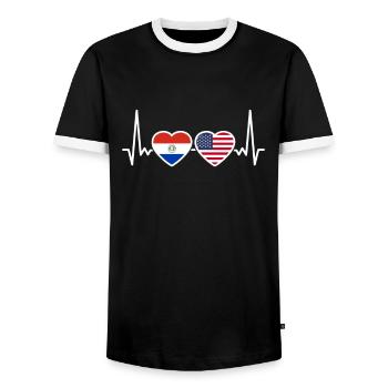 Paraguay USA Herzschlag Flagge Paraguayisch - Männer Kontrast-T-Shirt - Schwarz/Weiß - Vorne - AI Model Female 172 light (172cm) & AI Model Male 178 light (178cm)
