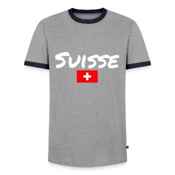 Suisse Schweiz Schweizerische Flagge Schweizer - Männer Kontrast-T-Shirt - Grau/Navy  - Vorne - AI Model Female 172 light (172cm) & AI Model Male 178 light (178cm)
