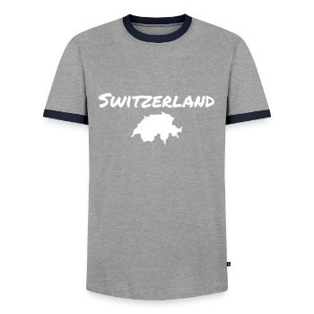 Switzerland Schweiz Karte Schweizerische Schweizer - Männer Kontrast-T-Shirt - Grau/Navy  - Vorne - AI Model Female 172 light (172cm) & AI Model Male 178 light (178cm)