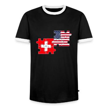 Suisse USA Drapeau Américain Suisse - T-shirt contrasté Homme - noir/blanc - Devant - AI Model Female 172 light (172cm) & AI Model Male 178 light (178cm)