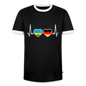 Ruanda Deutschland Herzschlag Flagge Ruandese - Männer Kontrast-T-Shirt - Schwarz/Weiß - Vorne - AI Model Female 172 light (172cm) & AI Model Male 178 light (178cm)