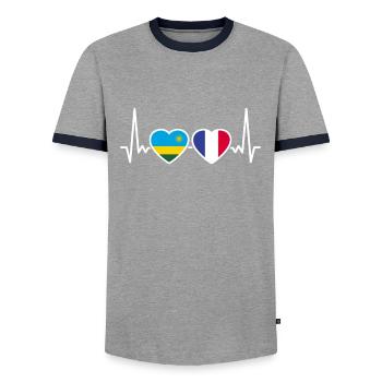 Ruanda Frankreich Herzschlag Flagge Ruandese - Männer Kontrast-T-Shirt - Grau/Navy  - Vorne - AI Model Female 172 light (172cm) & AI Model Male 178 light (178cm)