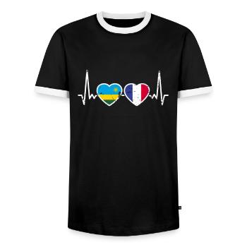Ruanda Frankreich Vintage Herzschlag Flagge - Männer Kontrast-T-Shirt - Schwarz/Weiß - Vorne - AI Model Female 172 light (172cm) & AI Model Male 178 light (178cm)