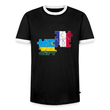 Ruanda Frankreich Vintage Flagge Franzose Ruandese - Männer Kontrast-T-Shirt - Schwarz/Weiß - Vorne - AI Model Female 172 light (172cm) & AI Model Male 178 light (178cm)