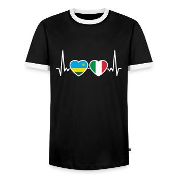 Ruanda Italien Herzschlag Flagge Ruandese - Männer Kontrast-T-Shirt - Schwarz/Weiß - Vorne - AI Model Female 172 light (172cm) & AI Model Male 178 light (178cm)