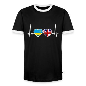 Ruanda UK Herzschlag Flagge Britisch Ruandisch - Männer Kontrast-T-Shirt - Schwarz/Weiß - Vorne - AI Model Female 172 light (172cm) & AI Model Male 178 light (178cm)
