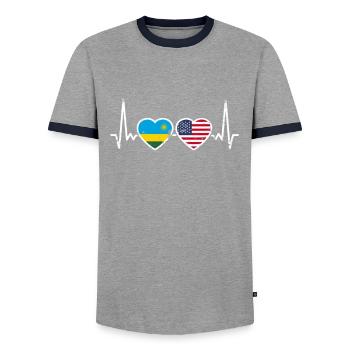 Rwanda USA Vintage Herzschlag Flagge Ruandisch - Männer Kontrast-T-Shirt - Grau/Navy  - Vorne - AI Model Female 172 light (172cm) & AI Model Male 178 light (178cm)