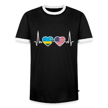 Rwanda USA Vintage Herzschlag Flagge Ruandisch - Männer Kontrast-T-Shirt - Schwarz/Weiß - Vorne - AI Model Female 172 light (172cm) & AI Model Male 178 light (178cm)