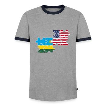 Rwanda USA Vintage Flagge Amerikanisch Ruandisch - Männer Kontrast-T-Shirt - Grau/Navy  - Vorne - AI Model Female 172 light (172cm) & AI Model Male 178 light (178cm)