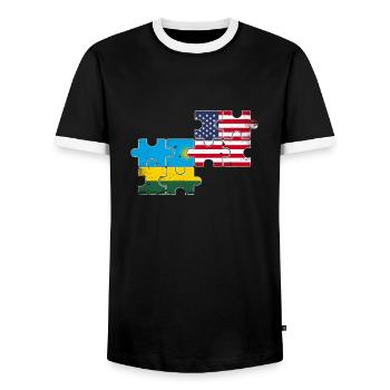 Rwanda USA Vintage Flagge Amerikanisch Ruandisch - Männer Kontrast-T-Shirt - Schwarz/Weiß - Vorne - AI Model Female 172 light (172cm) & AI Model Male 178 light (178cm)