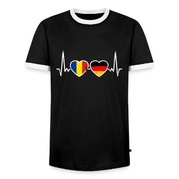 Romania Germany Vintage Heartbeat Flag - Men's Ringer Shirt - black/white - Front - AI Model Female 172 light (172cm) & AI Model Male 178 light (178cm)