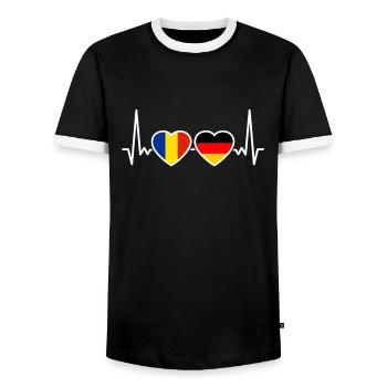 Romania Germany Heartbeat Flag Romanian - Men's Ringer Shirt - black/white - Front - AI Model Female 172 light (172cm) & AI Model Male 178 light (178cm)