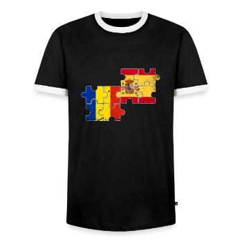 Romania Spain Vintage Flag Spanish Romanian - Men's Ringer Shirt - black/white - Front - AI Model Female 172 light (172cm) & AI Model Male 178 light (178cm)