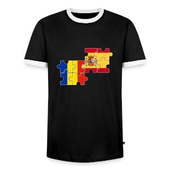 Romania Spain Flag Spanish Romanian - Men's Ringer Shirt - black/white - Front - AI Model Female 172 light (172cm) & AI Model Male 178 light (178cm)