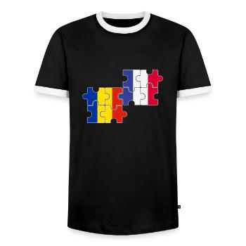 Romania France Flag French Romanian - Men's Ringer Shirt - black/white - Front - AI Model Female 172 light (172cm) & AI Model Male 178 light (178cm)