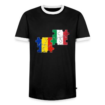 Romania Italy Vintage Flag Italian Romanian - Men's Ringer Shirt - black/white - Front - AI Model Female 172 light (172cm) & AI Model Male 178 light (178cm)