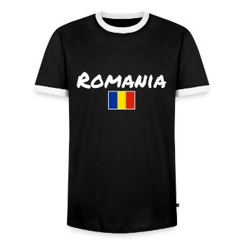 Roumanie Roumanie Drapeau Roumain Roumain - T-shirt contrasté Homme - noir/blanc - Devant - AI Model Female 172 light (172cm) & AI Model Male 178 light (178cm)