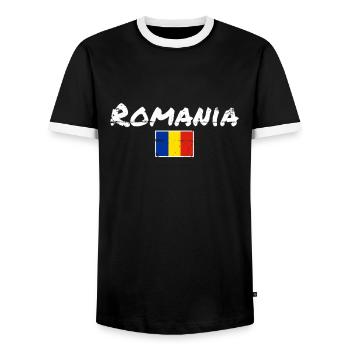Romania Vintage Romanian Romanian Flag Romanian - Men's Ringer Shirt - black/white - Front - AI Model Female 172 light (172cm) & AI Model Male 178 light (178cm)