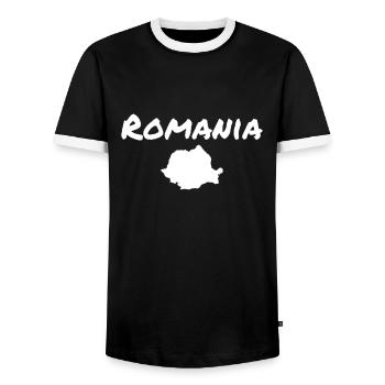 Romania Romania Romanian Map Romania - Men's Ringer Shirt - black/white - Front - AI Model Female 172 light (172cm) & AI Model Male 178 light (178cm)