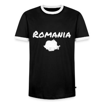 Romania Vintage Romania Romanian Map Romanian - Men's Ringer Shirt - black/white - Front - AI Model Female 172 light (172cm) & AI Model Male 178 light (178cm)