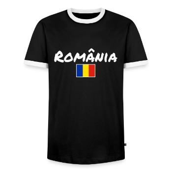 România Roumanie Drapeau Roumain Roumain - T-shirt contrasté Homme - noir/blanc - Devant - AI Model Female 172 light (172cm) & AI Model Male 178 light (178cm)