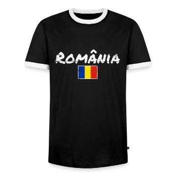 România Vintage Roumain Roumain Drapeau Roumain - T-shirt contrasté Homme - noir/blanc - Devant - AI Model Female 172 light (172cm) & AI Model Male 178 light (178cm)
