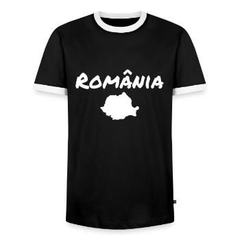 România Roumanie Roumain Carte Roumain - T-shirt contrasté Homme - noir/blanc - Devant - AI Model Female 172 light (172cm) & AI Model Male 178 light (178cm)