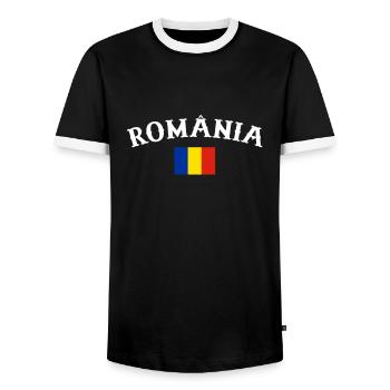 România Roumanie Drapeau Roumain Roumain - T-shirt contrasté Homme - noir/blanc - Devant - AI Model Female 172 light (172cm) & AI Model Male 178 light (178cm)