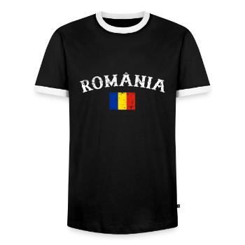 România Vintage Roumain Roumain Drapeau Roumain - T-shirt contrasté Homme - noir/blanc - Devant - AI Model Female 172 light (172cm) & AI Model Male 178 light (178cm)