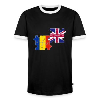 Romania UK Flag British Romanian - Men's Ringer Shirt - black/white - Front - AI Model Female 172 light (172cm) & AI Model Male 178 light (178cm)