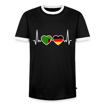 Zambia Germany Heartbeat Flag Zambian - Men's Ringer Shirt - black/white - Front - AI Model Female 172 light (172cm) & AI Model Male 178 light (178cm)