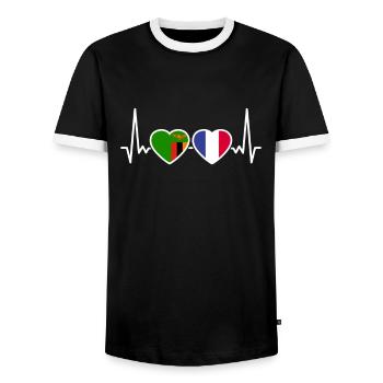 Zambia France Heartbeat Flag Zambia - Men's Ringer Shirt - black/white - Front - AI Model Female 172 light (172cm) & AI Model Male 178 light (178cm)