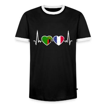 Zambia France Vintage Heartbeat Flag - Men's Ringer Shirt - black/white - Front - AI Model Female 172 light (172cm) & AI Model Male 178 light (178cm)
