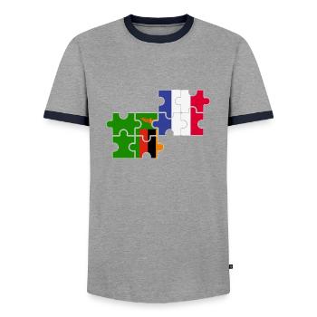 Zambie France Drapeau Français Zambie - T-shirt contrasté Homme - gris/marine  - Devant - AI Model Female 172 light (172cm) & AI Model Male 178 light (178cm)