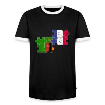 Zambia France Vintage Flag French Zambian - Men's Ringer Shirt - black/white - Front - AI Model Female 172 light (172cm) & AI Model Male 178 light (178cm)