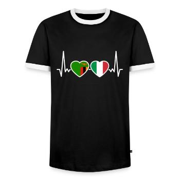 Zambia, Italy, Heartbeat, Flag, Italian, Zambian - Men's Ringer Shirt - black/white - Front - AI Model Female 172 light (172cm) & AI Model Male 178 light (178cm)