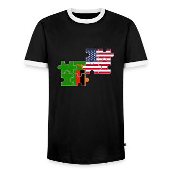 Zambia USA Flag American Zambian - Men's Ringer Shirt - black/white - Front - AI Model Female 172 light (172cm) & AI Model Male 178 light (178cm)