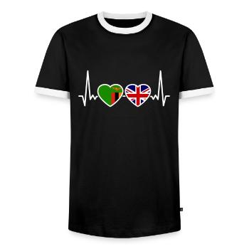 Zambia UK Heartbeat Flag British Zambian - Men's Ringer Shirt - black/white - Front - AI Model Female 172 light (172cm) & AI Model Male 178 light (178cm)