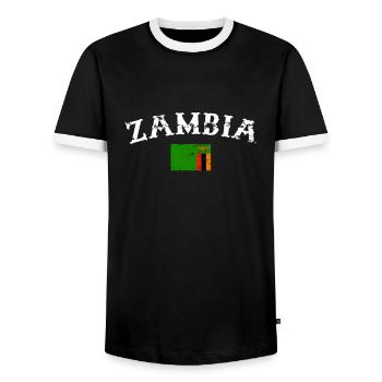 Zambia Vintage Zambia Zambian Flag Zambian - Men's Ringer Shirt - black/white - Front - AI Model Female 172 light (172cm) & AI Model Male 178 light (178cm)