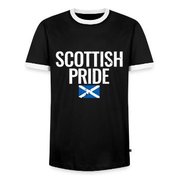 Scottish Pride Vintage Scottish Flag Scots - Men's Ringer Shirt - black/white - Front - AI Model Female 172 light (172cm) & AI Model Male 178 light (178cm)